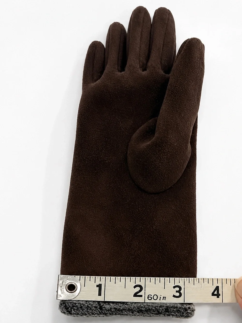 ONE SIZE Brown Faux Suede Fleece Lined Winter Gloves Button Cuff